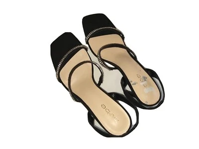  Sandalia Bebe negra de tacón alto con dedos abiertos, correas delanteras de cristal con joyas, talla 8,5 Foto 1 de 3