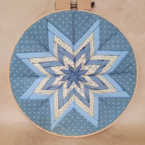 Vintage Homemade Quilt Block in Hoop decor, 15" - Picture 1 of 7