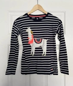 Joules Girls Blue & White Stripe Llama Top Size 11-12 - Picture 1 of 8