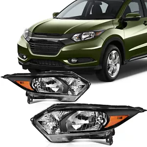 For 2016-2018 Honda HR-V Headlights Assembly Pair Black Housing Headlamps Set - Picture 1 of 7
