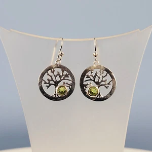 Silver Peridot Earrings, Green Peridot, Tree Design, Nature Collection - Picture 1 of 4