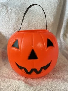 Vintage Halloween Blow Mold Pumpkin Candy Pail Bucket Carolina Enterprises 80s - Picture 1 of 10