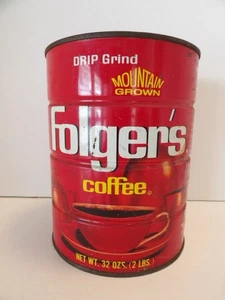 Vintage Folgers Metal Coffee Can 32oz Size, Drip Grind Mountain Grown - Picture 1 of 4