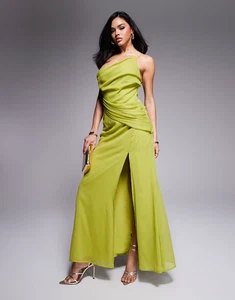 Maxi vestido drapeado con un hombro verde oliva para mujer 10 de ASOS nuevo con etiquetas - Imagen 1 de 3