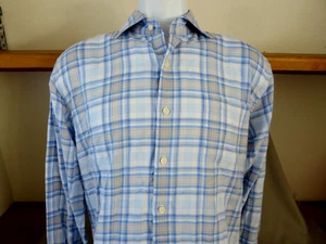 Peter Millar Plaid Long Sleeve Button Up Shirt Blue White Plaid Size Medium - Picture 1 of 5