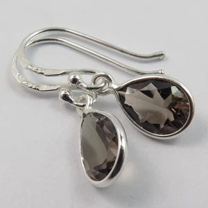 Pendientes de cuarzo ahumado de plata de ley 925 corte pera facetados colgantes gota regalo - Imagen 1 de 10