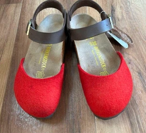 Sandalias planas para mujer BIRKENSTOCK Messina con tiras rojas marrón fieltro EU36 US6 raras - Imagen 1 de 15