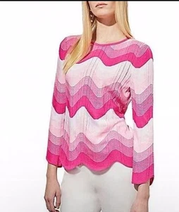 Ming Wang Pink/ White Chevron Ombre Knit Top/ Blouse/Sweater $195 NWT - Picture 1 of 10