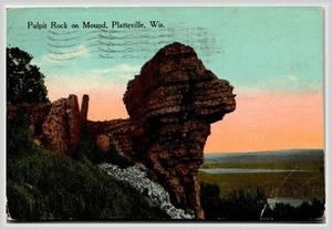 Postal Pulpit Rock 1915 Platteville WI Grant County Kropp Chromo a Galena IL - Imagen 1 de 2