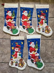 5 Vintage Christmas Stockings Fabric Finished Cranston Santa Snowman  - Picture 1 of 10