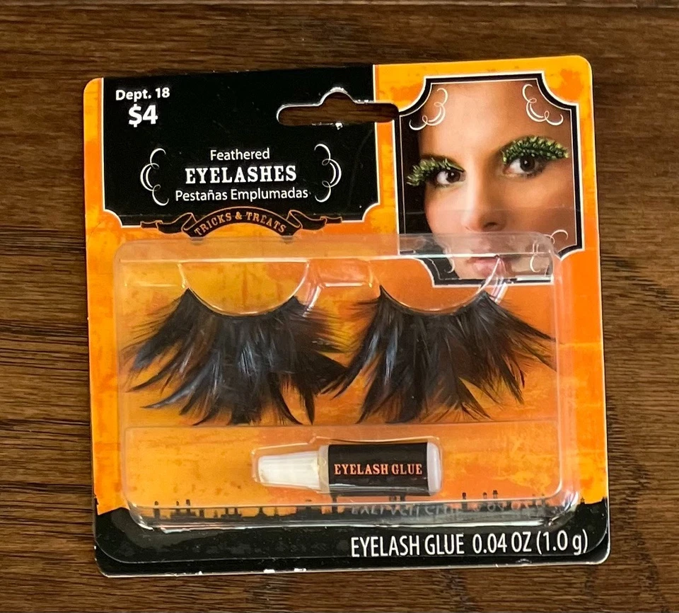 ¡NUEVO!~Disfraz de Halloween~"Negro" Pegamento Pestañas Emplumadas Foto 1 de 1