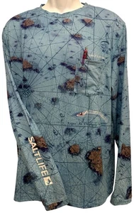 Salt Life Mens Rash Guard L Map Marine Nautical Swim Shirt Surf Sun Protection - Picture 1 of 6