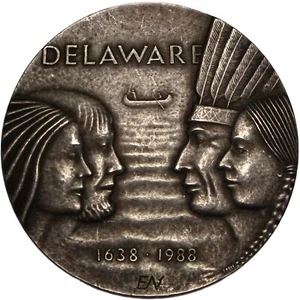 COLONIAL AMERICA Swedish Settlements in Delaware 1988 silver Medal - Picture 1 of 3