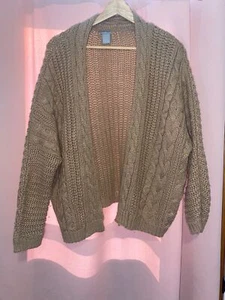 Vintage Charlotte Russe Cable Knit Tan Cardigan Sweater XS Womens Oversized - Picture 1 of 7