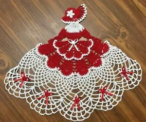 ~~TAMS RED & WHITE CRINOLINE GIRL LADY DOILY~~CROCHETED~~ - Picture 1 of 3
