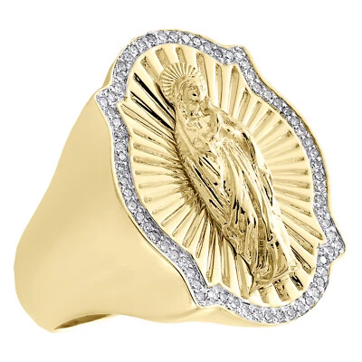 Anillo Pinky Virgen Madre María Oro Amarillo 10K Diamante Redondo 25mm Banda 1/4 CT. Foto 1 de 4