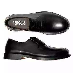 Ferragamo Mens 10.5 D TRAMEZZA Black Leather Round Toe Welted Oxford Dress Shoes - Picture 1 of 6