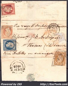 FRANCE N° 13+14+16+17 SUR LETTRE ST THOMAS ANTILLES DANOISES + CAD DU 12/12/1855 - Foto 1 di 3
