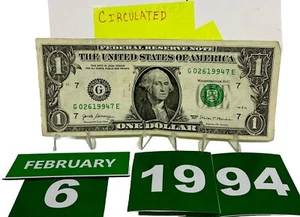 Birthday/Anniversary Dollar February 6 1994. Fancy Serial Number Circulated - Picture 1 of 11