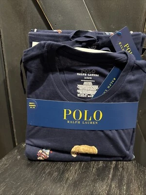 Polo Ralph Lauren Мужская подарок медведь синий хлопок Джерси PJ пижамы сна комплект M новый - Изображение 1 из 4