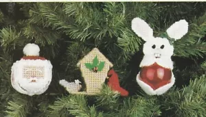 Christmas Santa Claus, Bunny & Bird Feeder Ornaments-Plastic Canvas Pattern ONLY - Picture 1 of 4