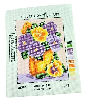 Jarrón Colección D'Art Pintado Lona Punta de Aguja Púrpura Amarillo Pensamientos 5,5 x 7" Foto 1 de 4