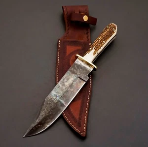 Custom Made Hand Forged Jim BOWIE Museum Replica In Stag Handle & hammer marks - Picture 1 of 12