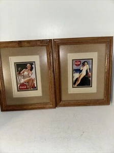 2 COCA COLA WOMEN MATTED GLASS WOOD FRAMED PICTURES 9x11-EXCELLENT! - Picture 1 of 4