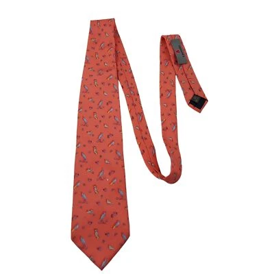 Leonard Red Bird Printed 100% Silk Mens Necktie Pointed Standard Size - Image 1 of 4