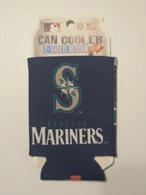 SEATTLE MARINERS KOOZIE ENFRIADOR DE LATAS NUEVO DOBLE CARA PLEGABLE PLANO Foto 1 de 2