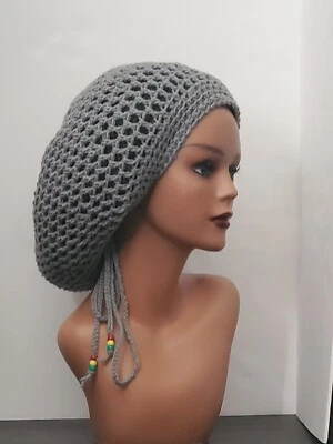 Hecho a mano Gris Crochet Dreadlock Tam con cordón Sombrero holgado Foto 1 de 4