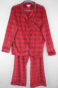 Secret Treasures Women's Red Plaid Velour Long Sleeve 2pc Pajama Set Sz L 12-14 - Picture 1 of 18