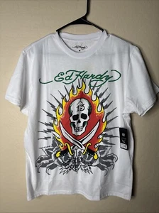 Ed Hardy🔥Skull Sword & Flames Free Forever Graphic Tattoo M Medium T-Shirt🔥NWT - Picture 1 of 6