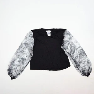 NEW Love J Blouse Shirt Clear Puff Printed Sleeve ~ Size Large Black Gray - Picture 1 of 7