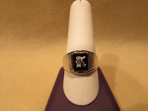 Anello da uomo in argento sterling iniziale "K" vera pietra onice - Foto 1 di 10