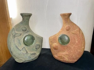 🌀 Paar mexikanische Volkskunst Vasen - rustikaler Ton mit aztekischem Delfin Design 🌀 - Bild 1 von 20