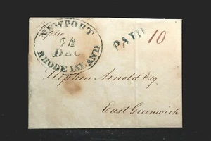 Rhode Island: Newport 1822 Stampless Cover, Large Green Oval & Green PAID - Picture 1 of 2