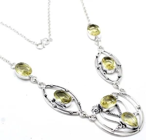 925 Sterling Silver Lemon Quartz Gemstone Handmade Jewelry Necklace S-17-18 - Picture 1 of 6