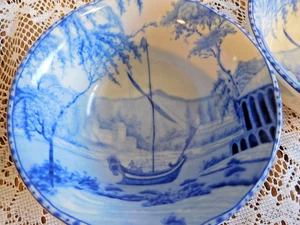 4 Pottery Barn Sophia 4-3/"8 Tidbit / Dessert Bowls Willow Blue/White Boat ~NICE - Picture 1 of 4