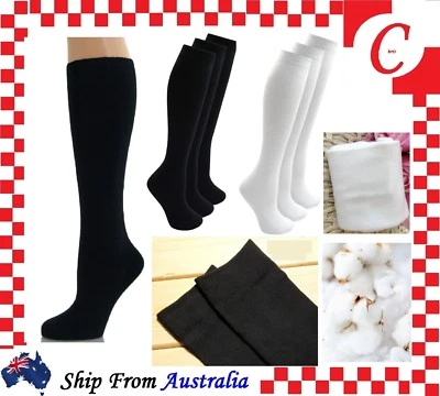 2P Cotton Long School Knee High Black White Navy Blue Socks Men Women Boys Girls - image 1 of 4