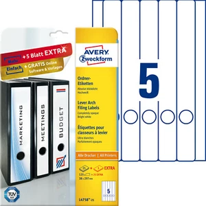 Avery Zweckform L4758-25 Ordner Etikett 150 Stk. 38x297mm A4 schmal, lang, weiß - Bild 1 von 3