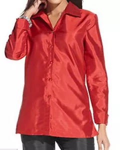 Charter Club Womens Long Sleeve Shimmer Button Down Shirt Blouse Red size M New - Picture 1 of 7