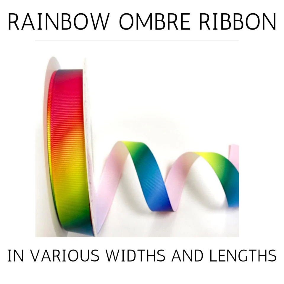 Bertie's Bows RAINBOW grosgrain ribbon Gay Pride ombre in various widths lengths - Image 1 of 1