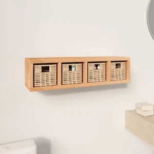 Wall Shelf with Baskets 62x18x16 cm Solid Wood Walnut - Picture 1 of 6