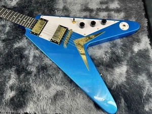 Guitarra Eléctrica Blue Flying V Puente Fijo Herrajes Dorados Diapasón Negro Sólido - Imagen 1 de 14