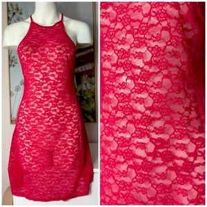 Victoria's Secret Red Floral Lace Sheer Mini Slip Dress Size Large Y2K Very Sexy - Picture 1 of 7