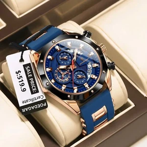 POEDAGAR Orologio Uomo Lusso Impermeabile Sport Cronografo Quarzo Data - Foto 1 di 10