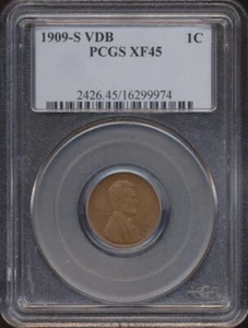 1909-S VDB Lincoln centesimo PCGS XF 45 - Foto 1 di 2