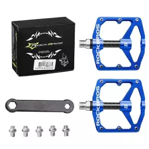 ROCKBROS Carbon Fiber Sealed Bearings Pedals Cycling MTB Road Bike Pedals Blue - Picture 1 of 9