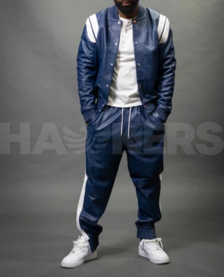 Men's 100% Real Leather Jogging TrackSuit ,Workout Jacket+Pant ,Full Set - Image 1 of 4